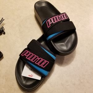 Puma Leadcat Slide / Sandals: New with Tags, Wmns Sz 7, Black Pink Blue